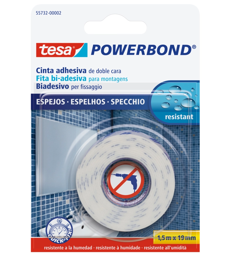 NASTRO BIADESIVO PER SPECCHI "POWERBOND", 19 MM X 1,5 MT - TESA
